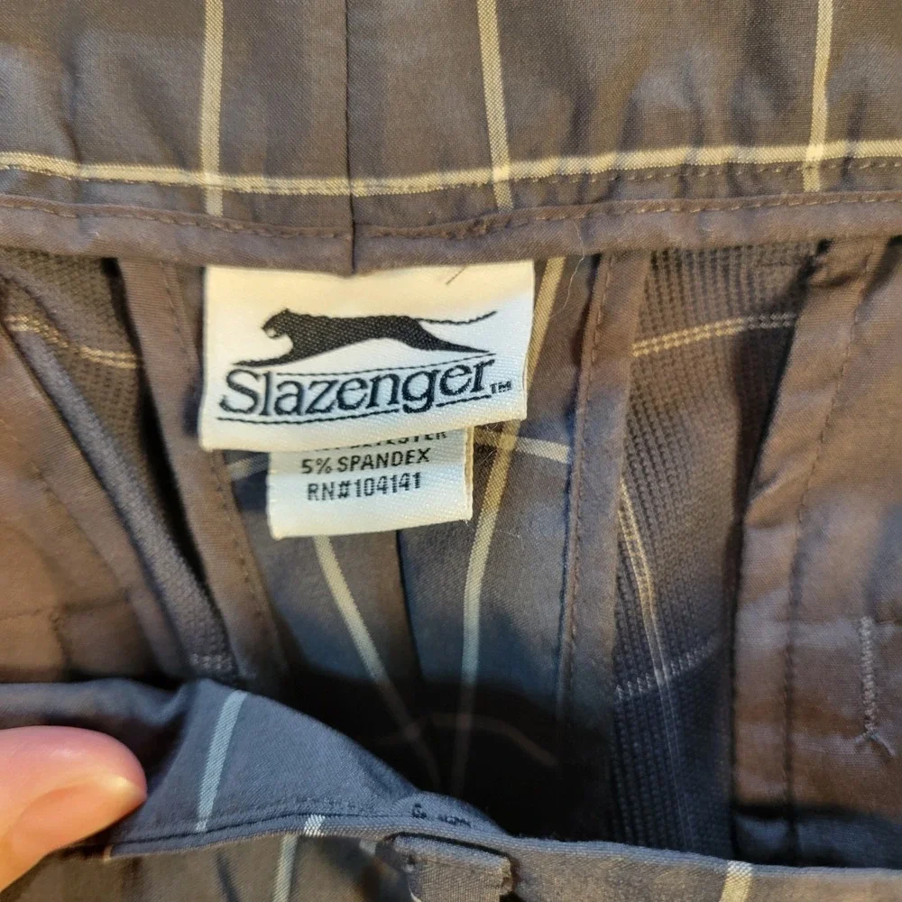 Slazenger Mens Golf Pants 34x32 Gray Windowpane Plaid Performance Trousers